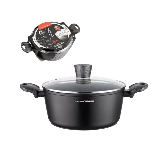 Oala din aluminiu, cu invelis marmorat antiaderent, cu capac,