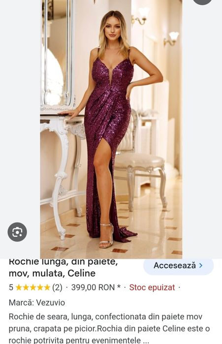Vând rochie mov paiete M nunta/gala/seara