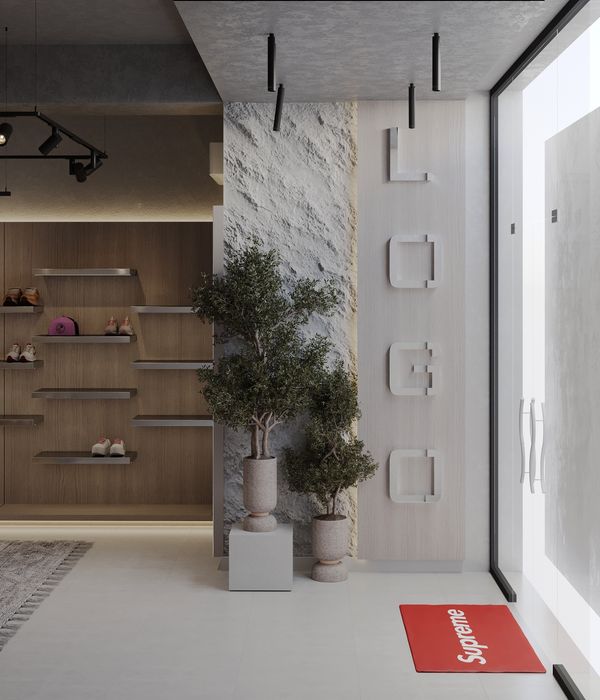 Дизайн интерьер магазин одежды  кроссовок минимализм