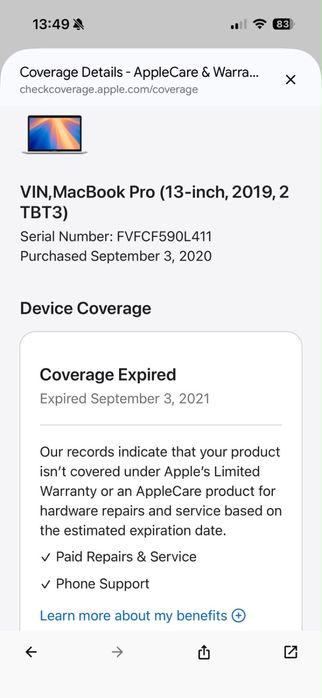 MacBook Pro 13" (2019, 2x Thunderbolt 3)