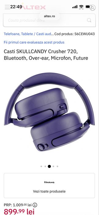 Casti SKULLCANDY Crusher 720, Bluetooth, Over-ear, Microfon, Future