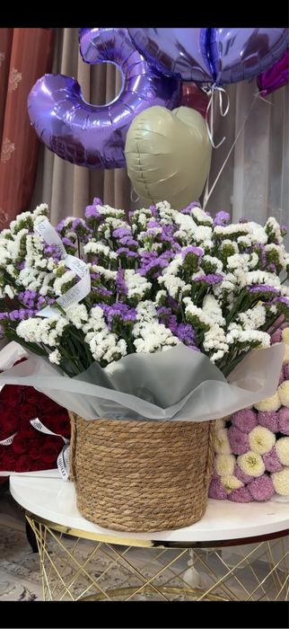 Цветы, букеты, пионовыдные розы, статица