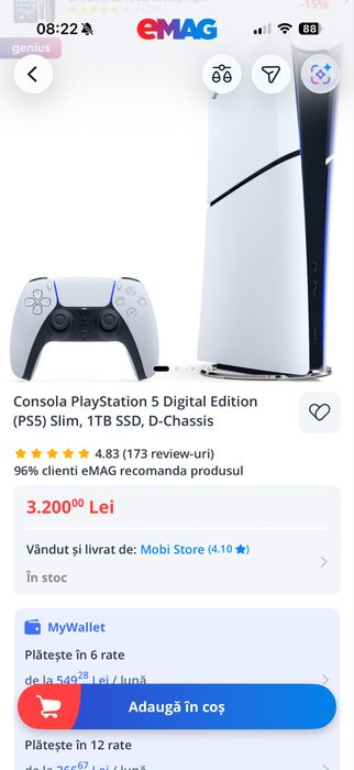 Consola PlayStation 5 Digital Edition (PS5) Slim, 1TB SSD, D-Chassis