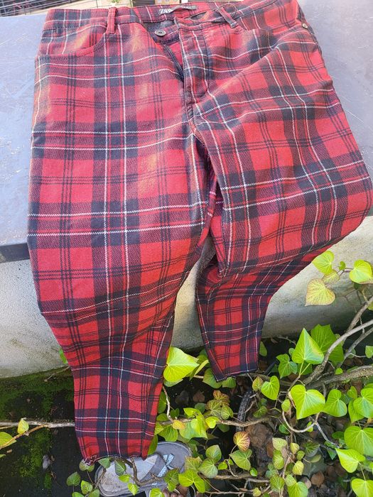 Pantaloni Zara M32 Red carouri rosu negru
