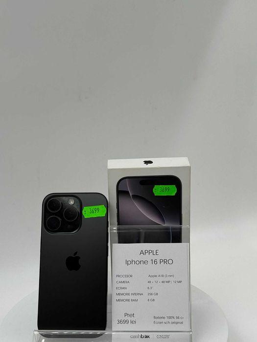 iPhone 16 Pro 128 GB 100% bat 56 cicluri Garantie 24 luni CashBox