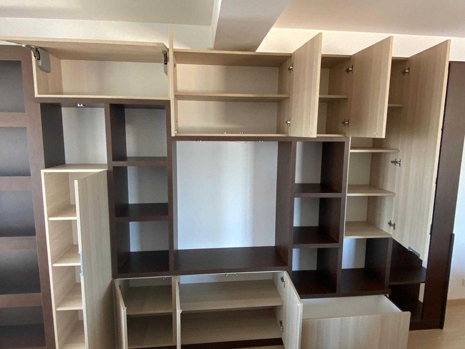 Bibliotecă Living cu Etajere; Dulap cu Rafturi și Uși, Comodă TV