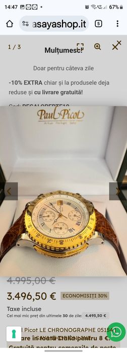 Paul Picot aur18k/otel automatic cronograf 40mm