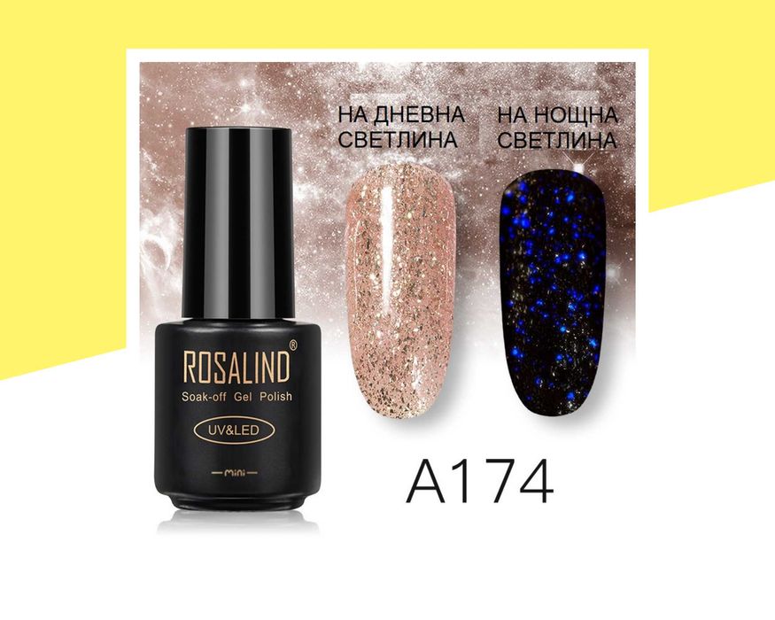 UV\LED Светещ брокатен гел лак ROSALIND