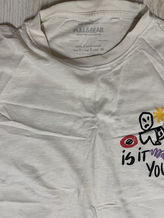 tricou alb relaxed fit pull&bear