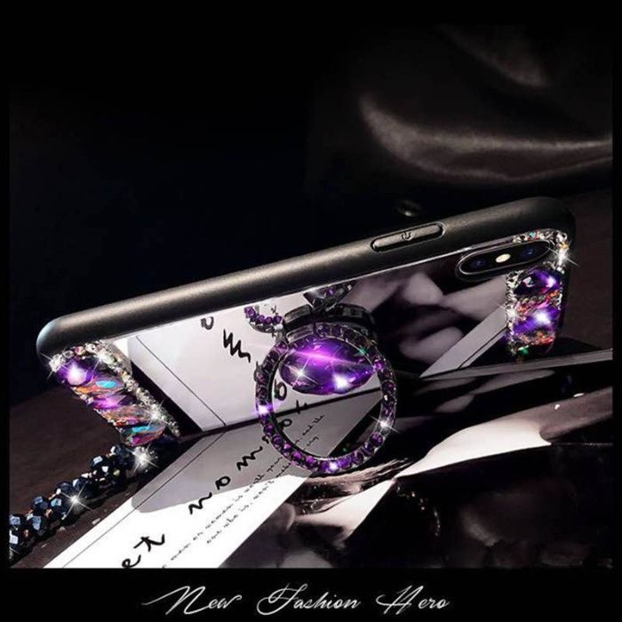 Husa oglinda, inel si pietricele iPhone 12,12 Mini, 12 Pro, 12 Pro Max