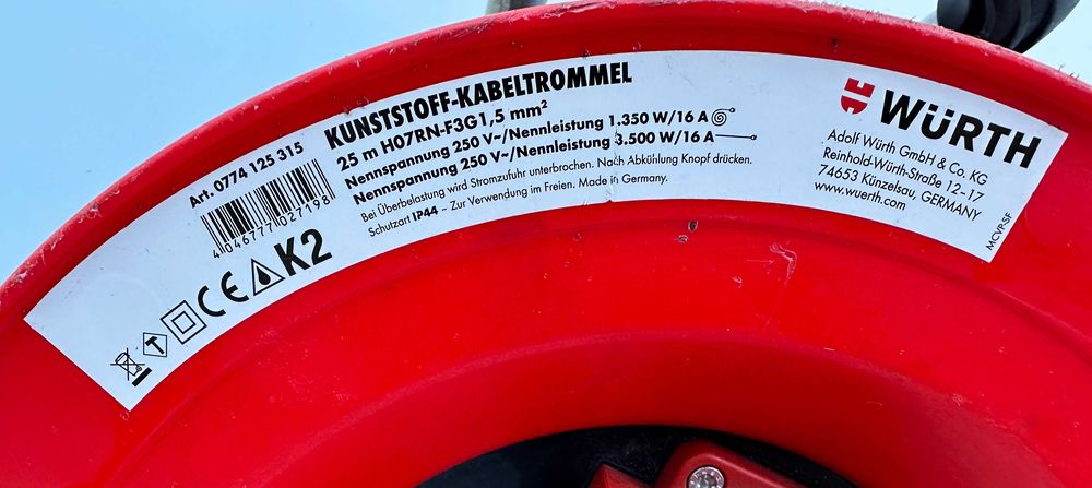 Wurth 0774/125/315 - Качествени немски удъджители макари 25метра