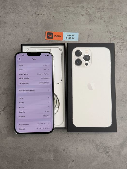100% Батерия! КАТО НОВ! iPhone 13 Pro Max * Лизинг от 15€/мес  Silver - бял / сив