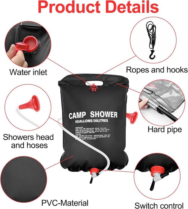 Dus solar portabil 20L pentru camping plaja gradina incalzire solara