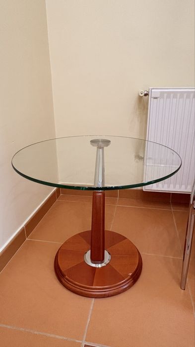 Masa Rotunda din Lemn Masiv si Sticla