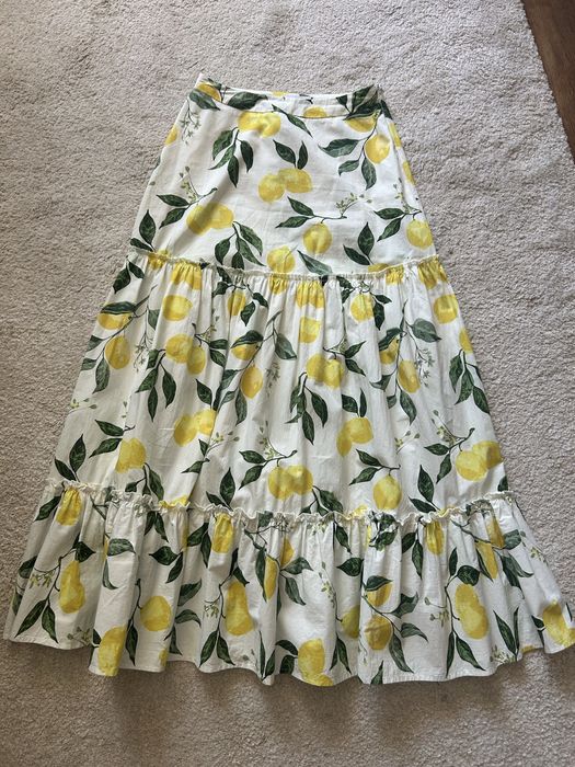 Бяла дълга лятна пола с лимони