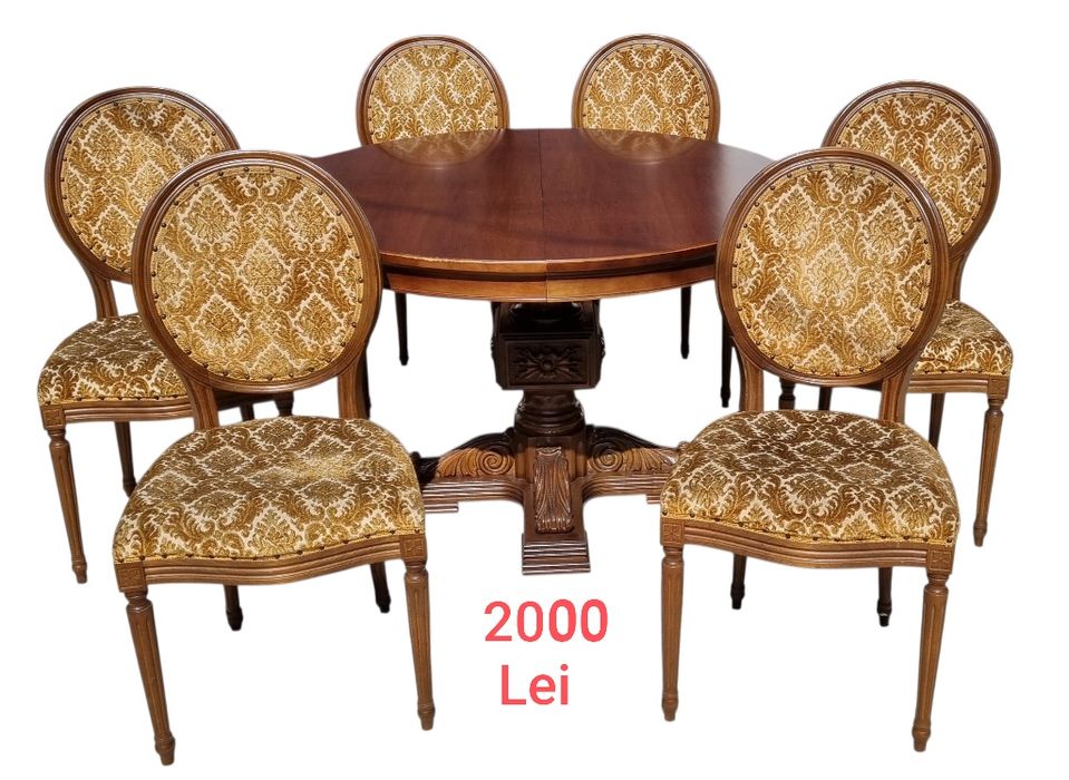 Set Baroc MASA cu SCAUNE Lemn Masiv Sculptat Manual