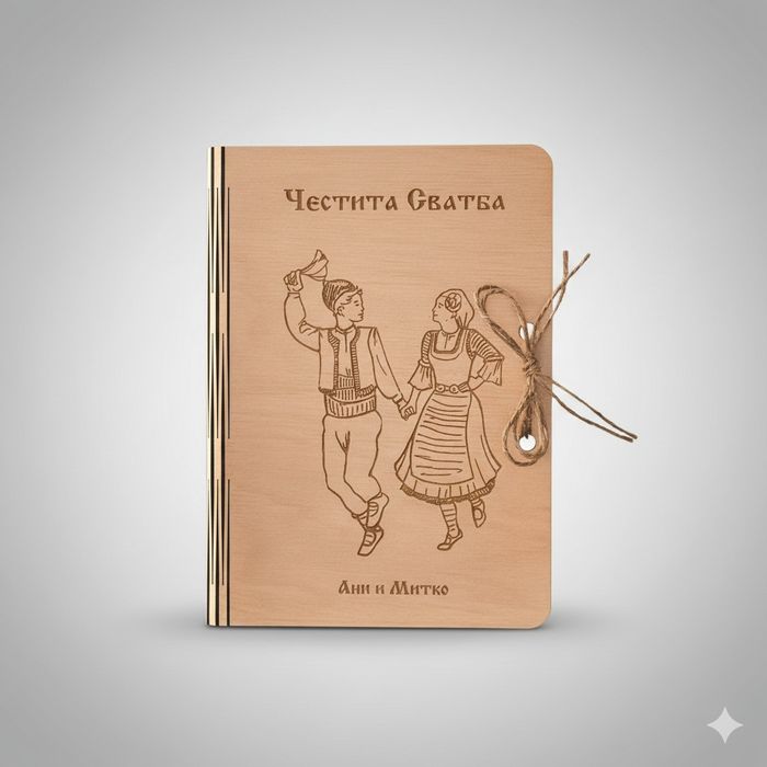 Дървена картичка за сватба/кръщене
