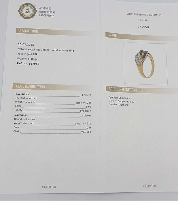 Deosebit inel vintage din aur 18 k, safire si diamante naturale