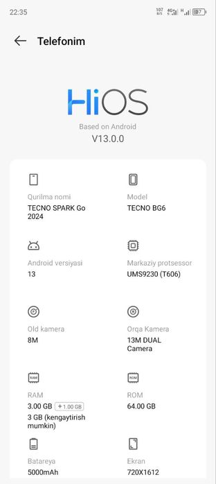 Tecno spark go arzon narxda