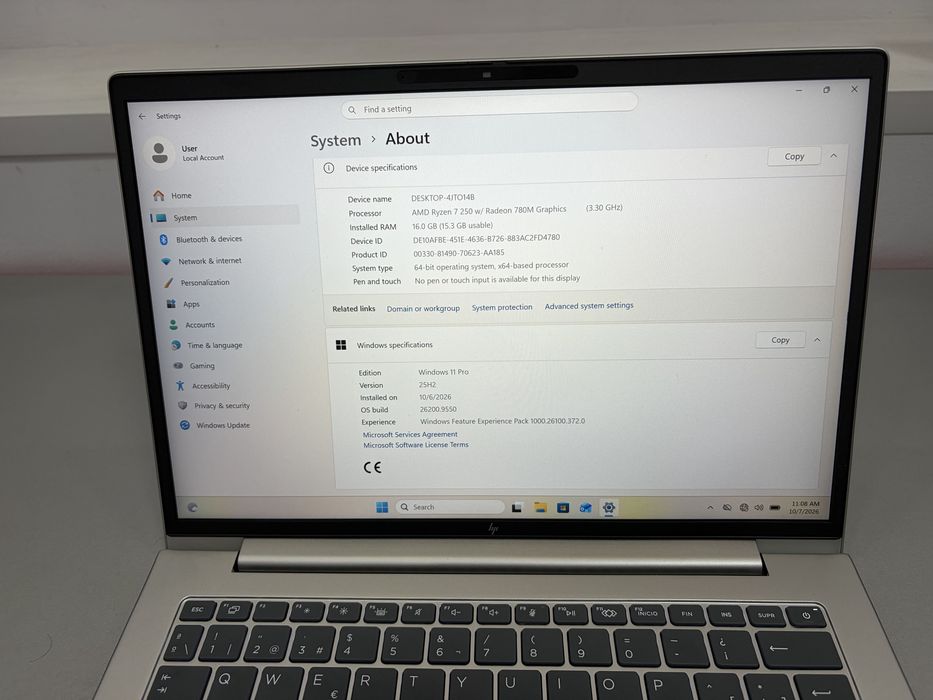 Laptop Hp EliteBook 6 G1a, 14”, AMD Ryzen 7 250w/Radeon 780M Graphics, SSD 512, RAM 16GB