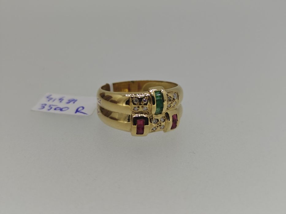 Inel aur 18k 4.40gr cu diamante smaralde și rubine (r)