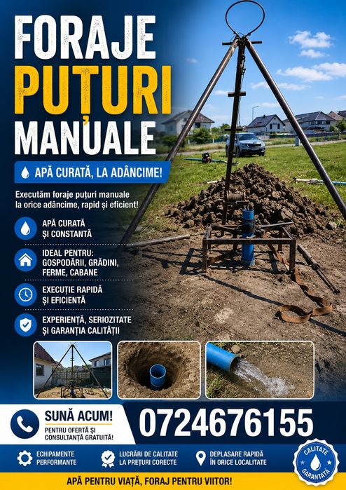 Foraje puțuri manuale