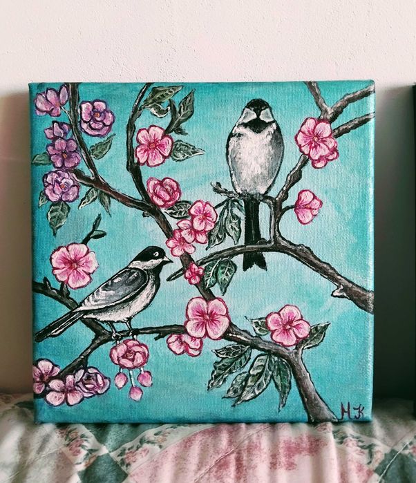 Мои картини-триптих-цветя-акрил.