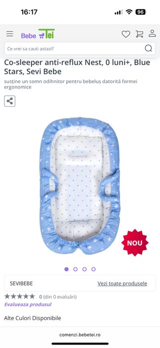 Co-sleeper anti-reflux Nest, 0 luni+, Blue Stars, Sevi Bebe