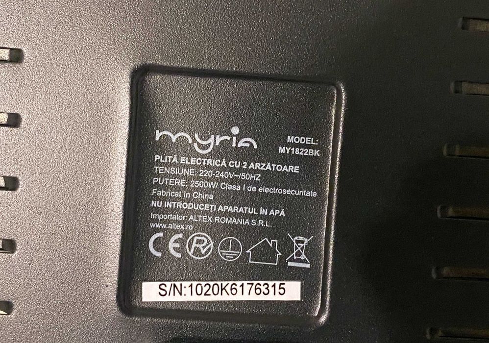 Plită electrică dublă Myria MY1822BK, 2500 W, perfect funcțională