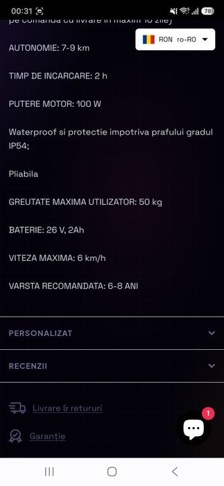 Trotinetă electrica de copii, nouă !