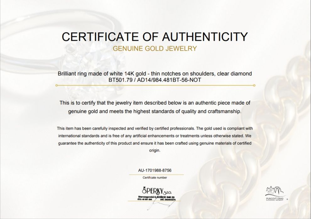 Годежен пръстен от 14К бяло злато, инкрустиран с 0,02К диамант