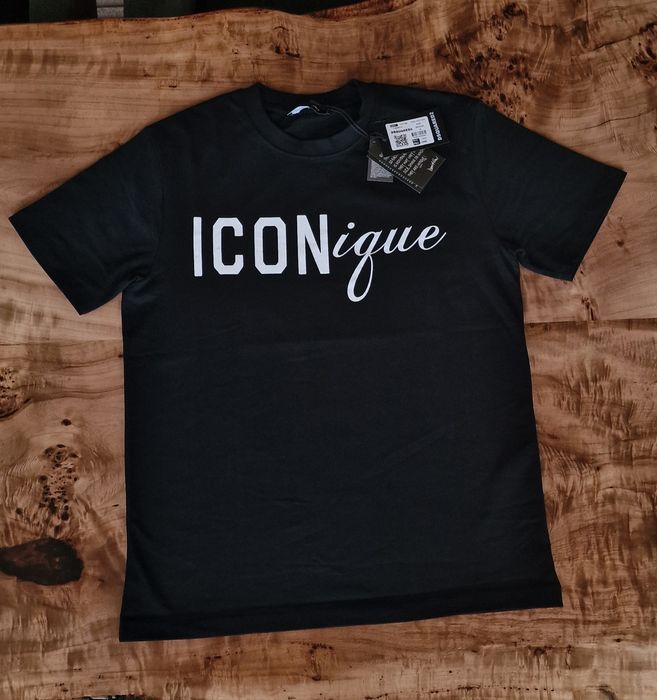Оригинална черна тениска Dsquared2, модел ICONique (100% памук!)