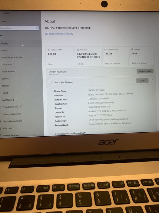 Laptop acer intel pentium