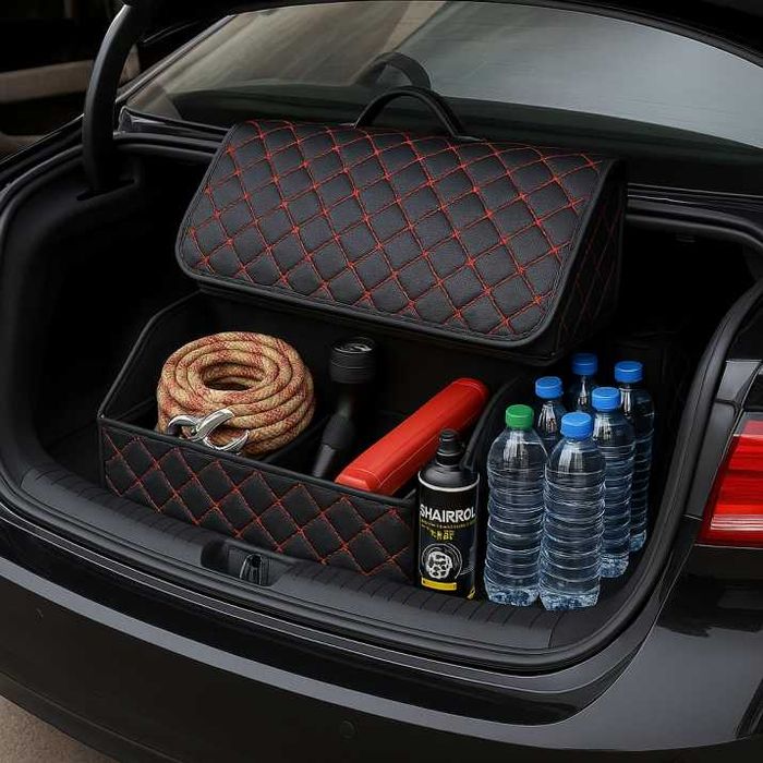 Кожен органайзер за багажник, с червен шев - Три размера