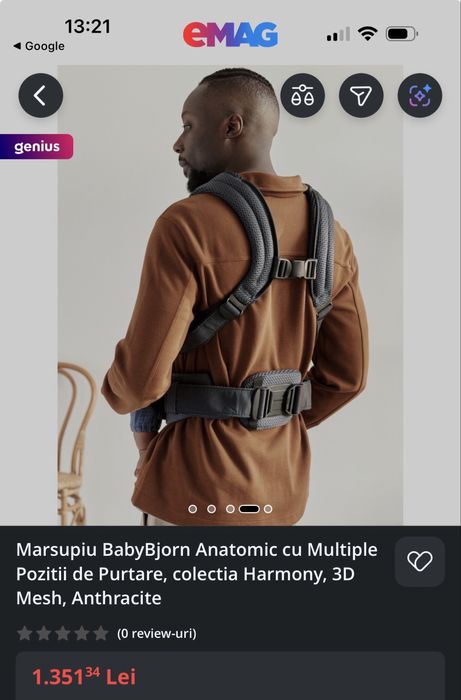 Marsupiu babybjorn harmony 3d mesh gri