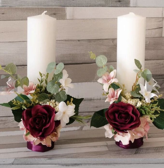 Lumanari cunuie botez flori artificiale lavanda bumbac