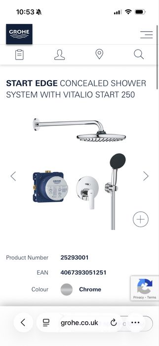 душ система Grohe Start Edge с витални показатели Start 250