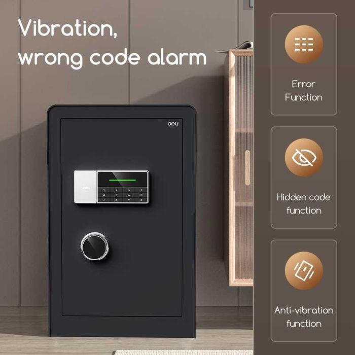 Сейф DELI ET552 электронный замок+ключ, черный, 600х380х360 мм, 28 кг