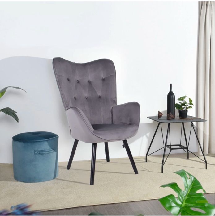 Fotoliu gri , velur . Nou