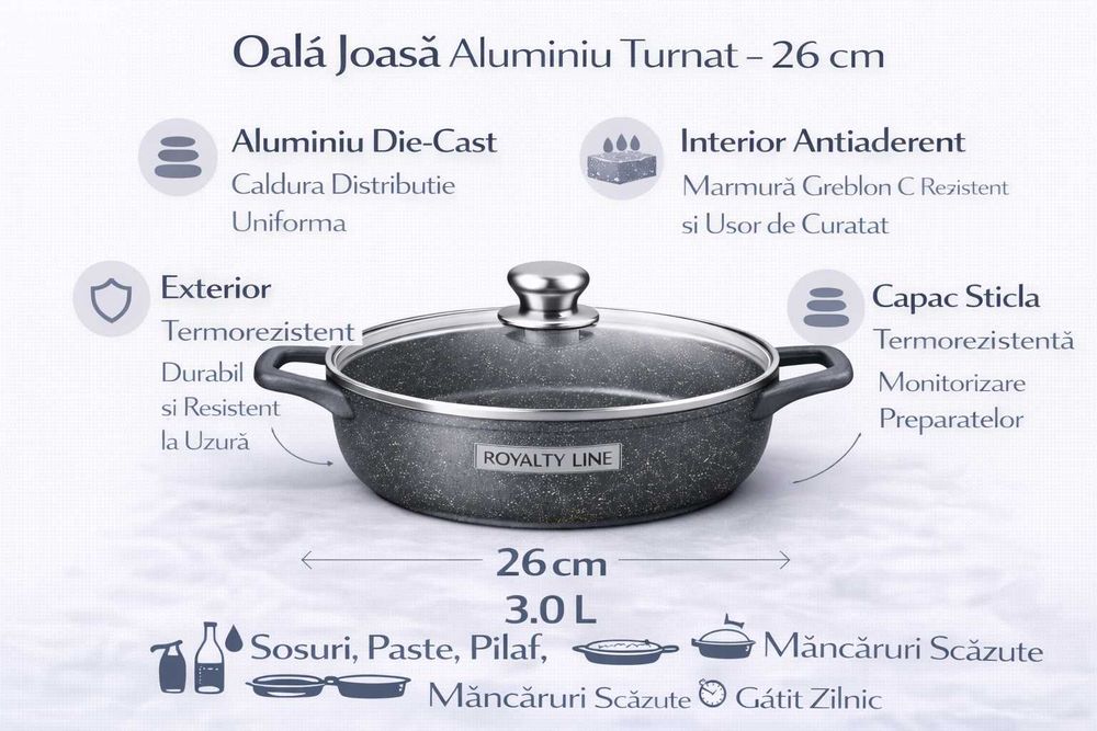 Oala joasa din aluminiu turnat cu capac 26 cm Royalty Line