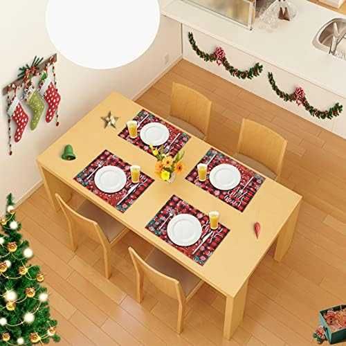 Нови Коледни Подложки за Маса 6 броя, Термоустойчиви PVC Дизайн С Елен