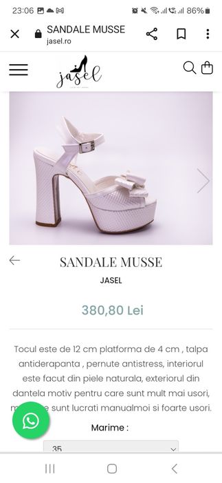 Sandale de mireasa, marimea 36