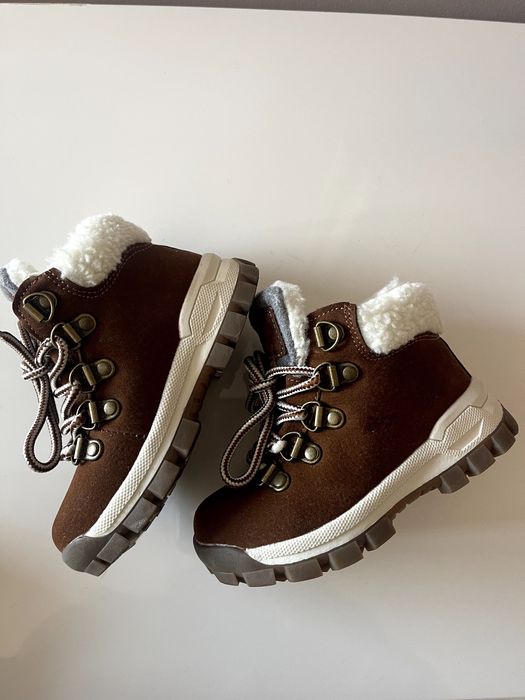 Детски зимни боти от набук цвят карамел - размер 23