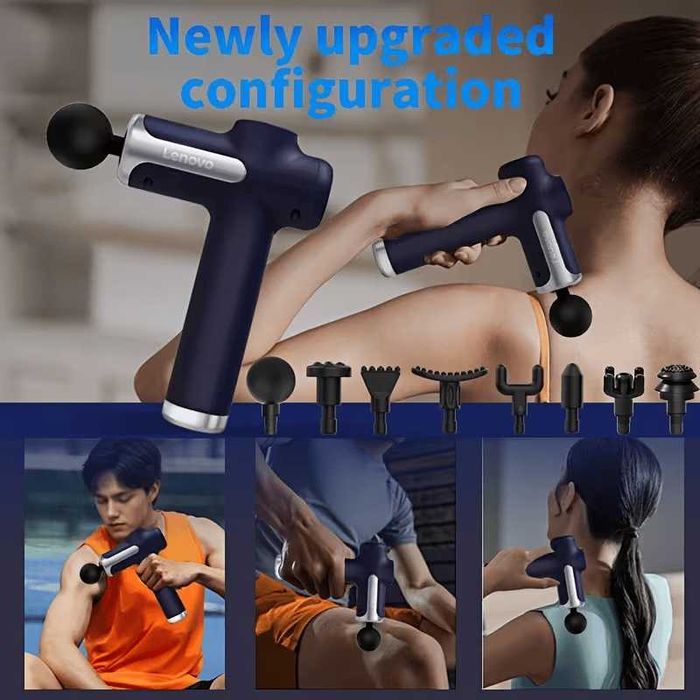 Lenovo мускулен масажор, Безжичен масажен пистолет с 8 приставки, USB