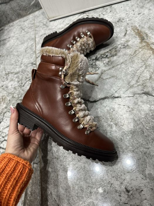 ZARA зимни кубинки боти от естествена кожа