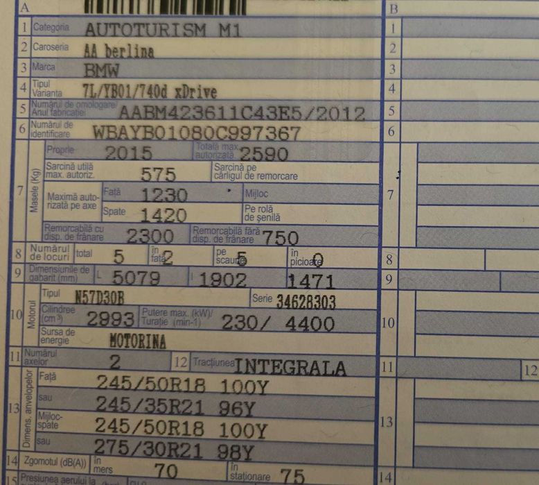 BMW 740xd F01 2012  | Pachet M Interior  | 4/5 Butoane | Motor defect