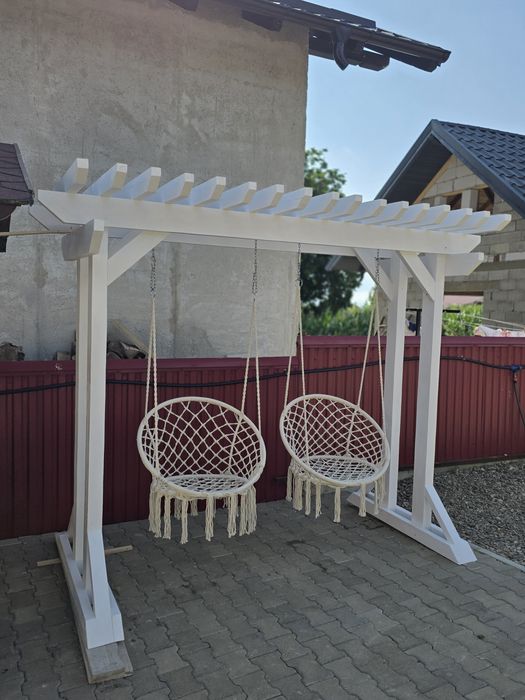 Leagan/Balansoar din lemn alb cu 2 fotolii cuib