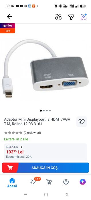 Adaptor mini display port/ VGA+Hdmi