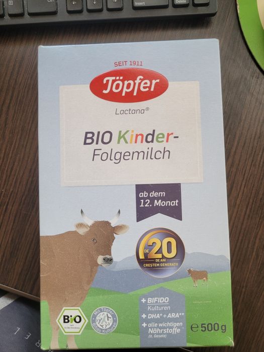 Lapte praf Bio Kinder Lactana, +12 luni, 500 g, Topfer nou sigilat