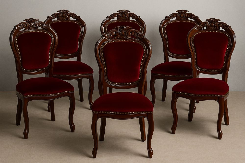 Set 6 scaune Louis XV lemn masiv catofea burgundi